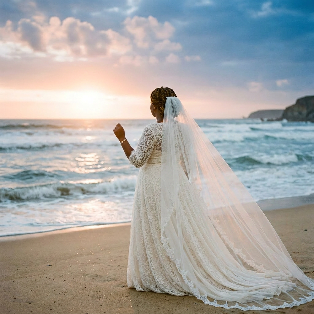 Add veil to bride’s hair